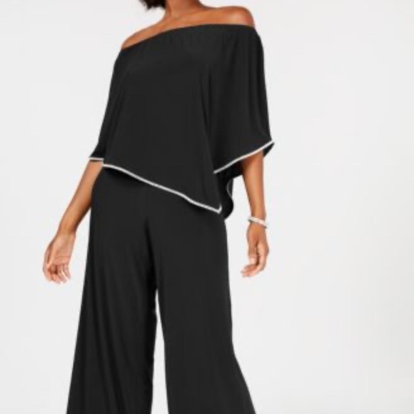 MSK Black Off-Shoulder Jumpsuit with White Trim - Picture 6 of 13